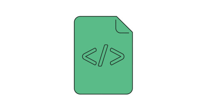 Green Document Icon with Code Symbols.