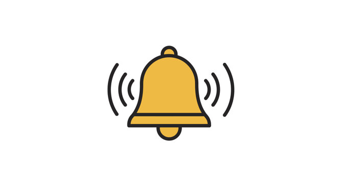 Yellow Bell Icon with Sound Waves Alerting Notification.