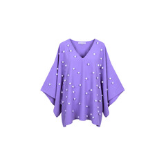 A purple blouse with white flowers on it - Transparent Background