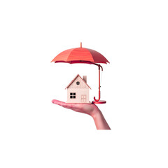 A hand holding a small house with an umbrella - Transparent Background