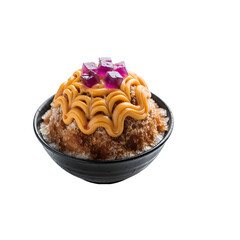 A bowl of food with a pink flower on top - Transparent Background