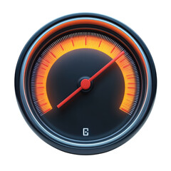 Speedometer displays moderate speed with a red needle indicating performance and efficiency in a modern design aesthetic on transparent background