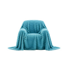 A blue chair with a large pile of blankets - Transparent Background