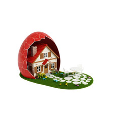 A house with a broken egg in the middle - Transparent Background