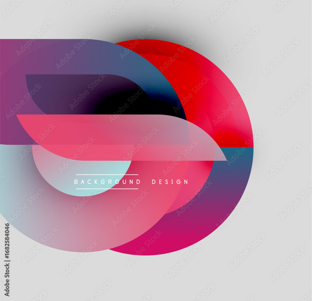 Poster abstract colorful shapes overlap, creating dynamic composition. gradient hues blend, forming modern 