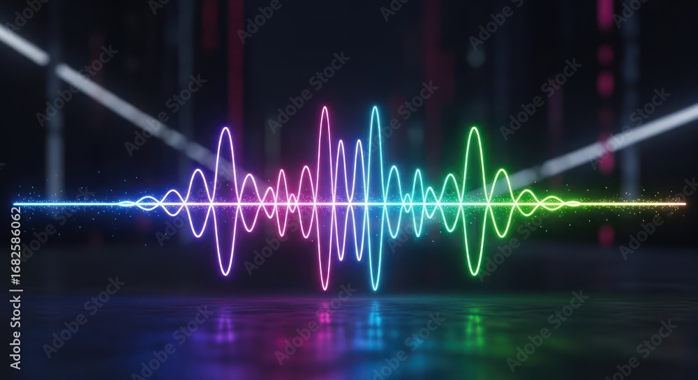 Poster luminous sound wave illustration against a dark background generating digital vibes and rhythmic