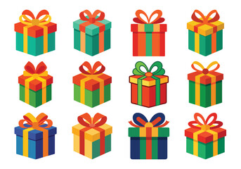 Colorful Gift Boxes with Ribbons and Bows for Holidays and Celebrations