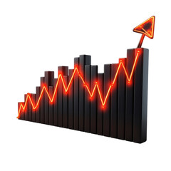 Financial growth chart with a glowing red arrow indicating upward trend symbolizing success and positive market performance on transparent background