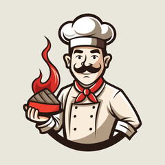 American BBQ chef vector logo with smoked brisket outline, grilling master icon design for barbecue restaurant, smokehouse branding template