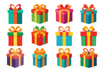 Colorful Gift Boxes Collection for Celebrations and Special Occasions Vector Illustration