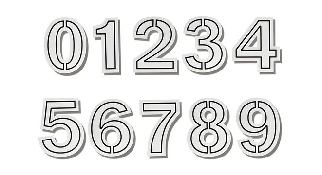 black outline stencil numbers white background digit set