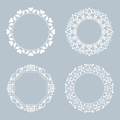 Set of decorative frames Elegant vector element for design in Eastern style, place for text. Floral gray and white borders. Lace illustration for invitations and greeting cards