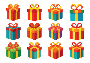 Collection of Colorful Gift Boxes with Ribbons for Celebrations and Holidays