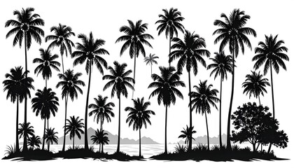 Tropical silhouette landscape, palm trees