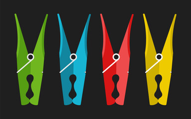 Set of colorful clothespins. Vector objects