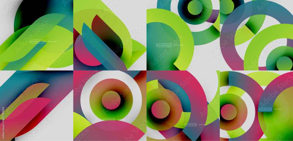 Aufkleber abstract colorful backgrounds. geometric shapes overlap, creating dynamic visual effects. bright gra
