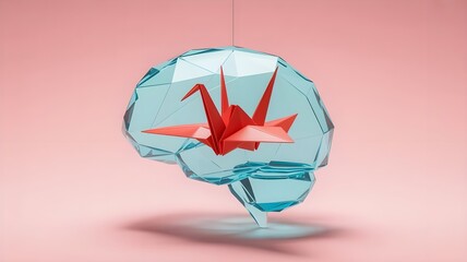 Artificial Intelligence AI Learning Concept with Origami Brain