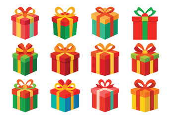 Colorful Gift Boxes Collection for Christmas and Birthdays Celebration Vector Illustration