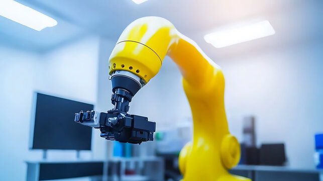 Yellow Robotic Arm in a High-Tech Laboratory Setting