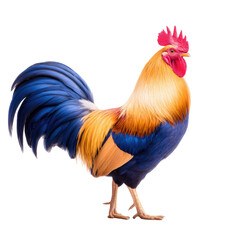 Fototapeta premium Colorful and Majestic Rooster Standing Proudly Against a White Background with Bright Feathers
