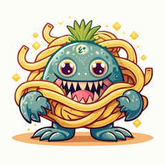 Fototapeta premium Tuna Pasta Flat Illustration Featuring Clean Shapes and Bold Outlines