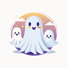 Obraz premium Halloween ghost vector illustration pack in cute flat design