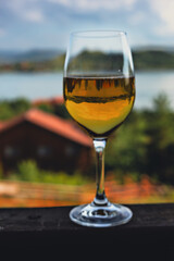A glass of wine in the mountains