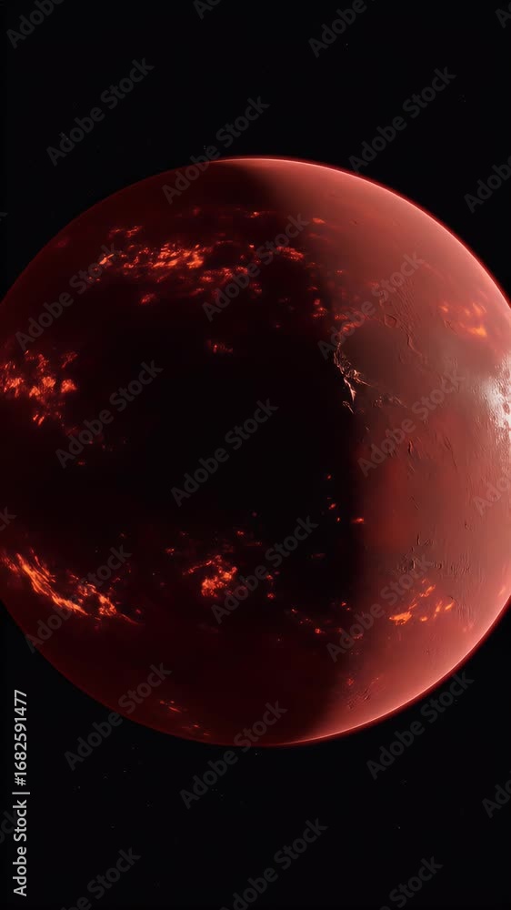 Aufkleber red planet in outer space with glowing surface abstract illustration