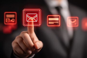 Email phishing attack warning with digital alert icon. Concept of cybersecurity threat, scam email, malware, spam detection, data breach, and secure communication system.