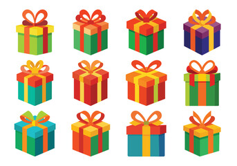 Colorful Gift Boxes Collection with Ribbons and Bows for Celebrations and Holidays