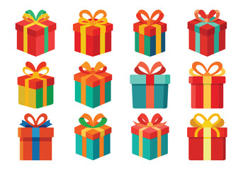 Colorful Gift Boxes Vector Set for Celebrations Holidays and Special Occasions