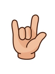 Vector illustration of a cartoon hand making rock on sign. Fun emoji style, great for stickers, music designs, and expressive graphics.