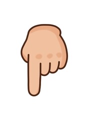 Vector illustration of a cartoon hand pointing downward. Cute emoji style, perfect for icons, stickers, and directional graphics.