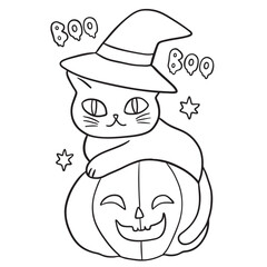 Cute Halloween Cat with Witch Hat Illustration.