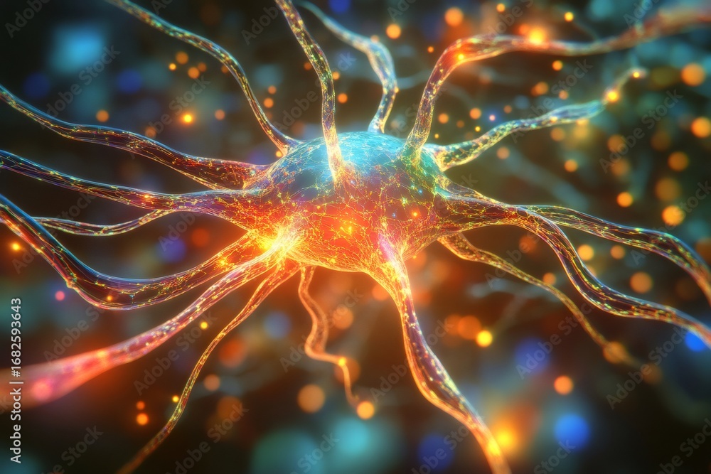 Aufkleber complex network of interconnected neurons firing and transmitting signals, creating a vibrant displa