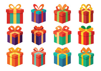 Colorful Gift Boxes Collection with Ribbons and Bows for Celebrations and Holidays