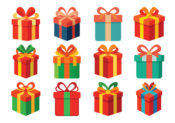 Colorful Gift Boxes Collection for Celebrations and Special Occasions Vector Illustration
