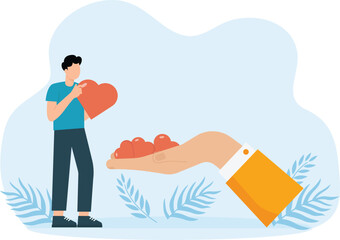 Volunteering and unity and solidarity, Support people global charity community social donation, Assistance man with hearts and love concept
