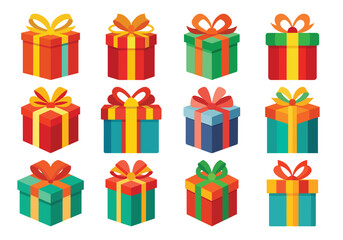 Colorful Gift Boxes Collection for Celebrations and Special Occasions on White Background