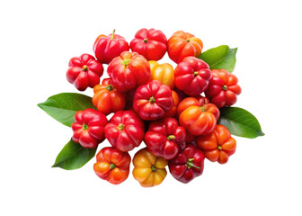 Fresh and Vibrant Acerola Cherries A Tropical Delight on a White Background