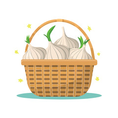 Fototapeta premium Garlic in a basket Flat Vector Art with Clean Design and Minimal Detailing
