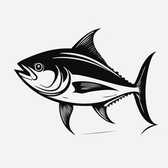 Obraz premium Tuna Fish Vector Logo in Black and White, Minimalist and Clean Design, Ideal for Wildlife Branding, Nature Illustration, and Distinct Animal Identity 