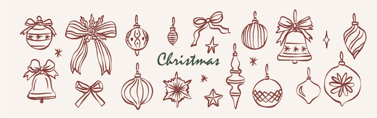 Hand drawn doodle Christmas tree toys