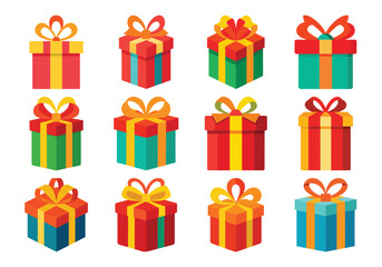 Colorful Gift Boxes Collection for Celebrations and Holidays with Ribbons and Bows