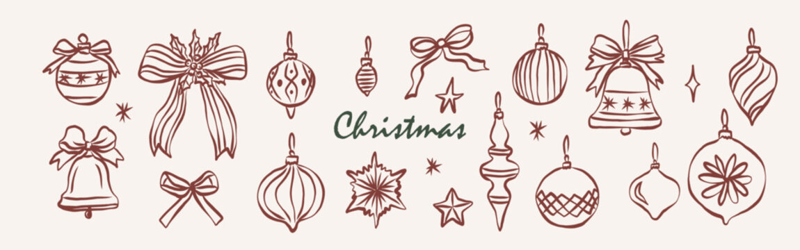 Hand drawn doodle Christmas tree toys - Powered by Adobe