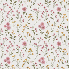 Delicate floral pattern with pink and yellow blooms
