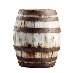 Rustic Wooden Barrel with Iron Hoops on a Black Background Depicting Old-World Charm