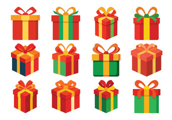 Colorful Gift Boxes Collection for Celebrations and Special Occasions Vector Illustration