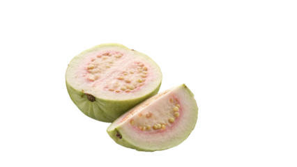 Fresh sliced guava fruit with pink pulp isolated on white background
