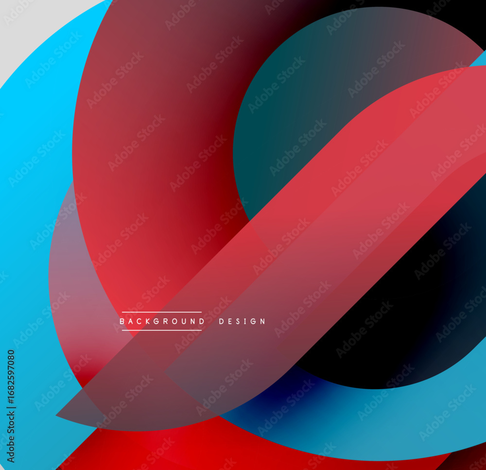Poster abstract design features overlapping colorful curves. red, blue, black gradients create dynamic visu